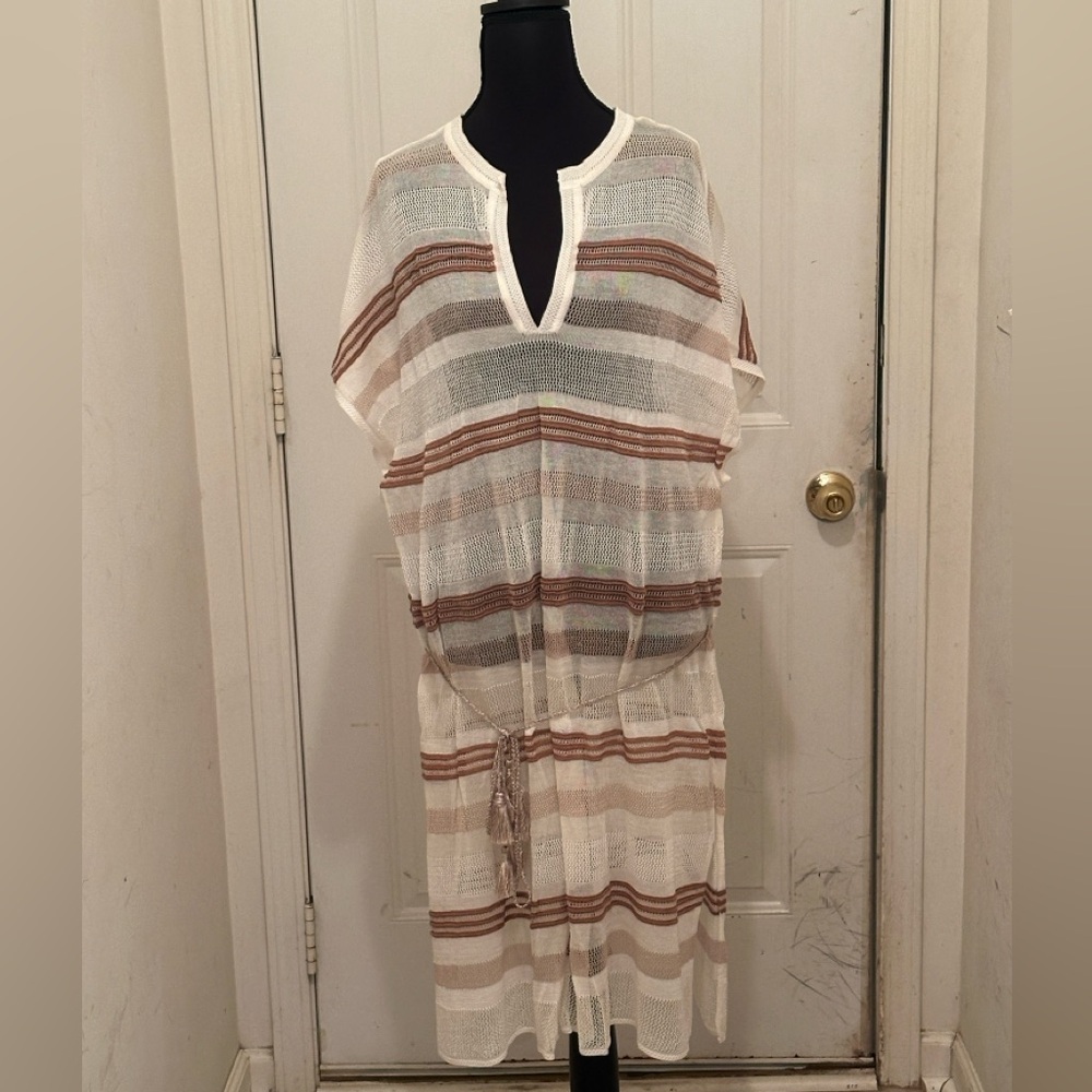 Chico's Neutral Cream Sheer Striped Tunic